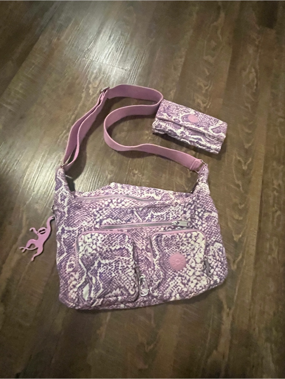 Kipling Sydney Lavender Python Snake-Print Crossbody Bag with Matching Wallet